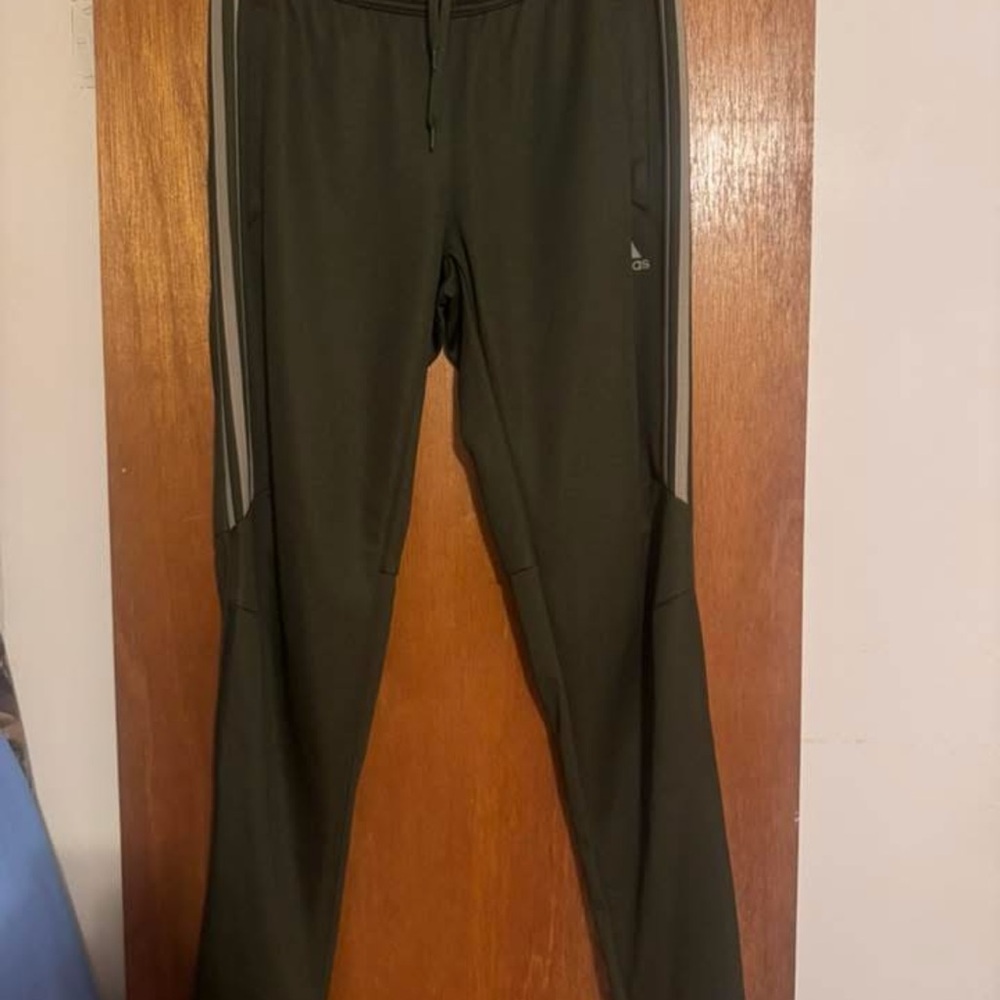 Adidas Men's Dark Green Joggers with Stripes